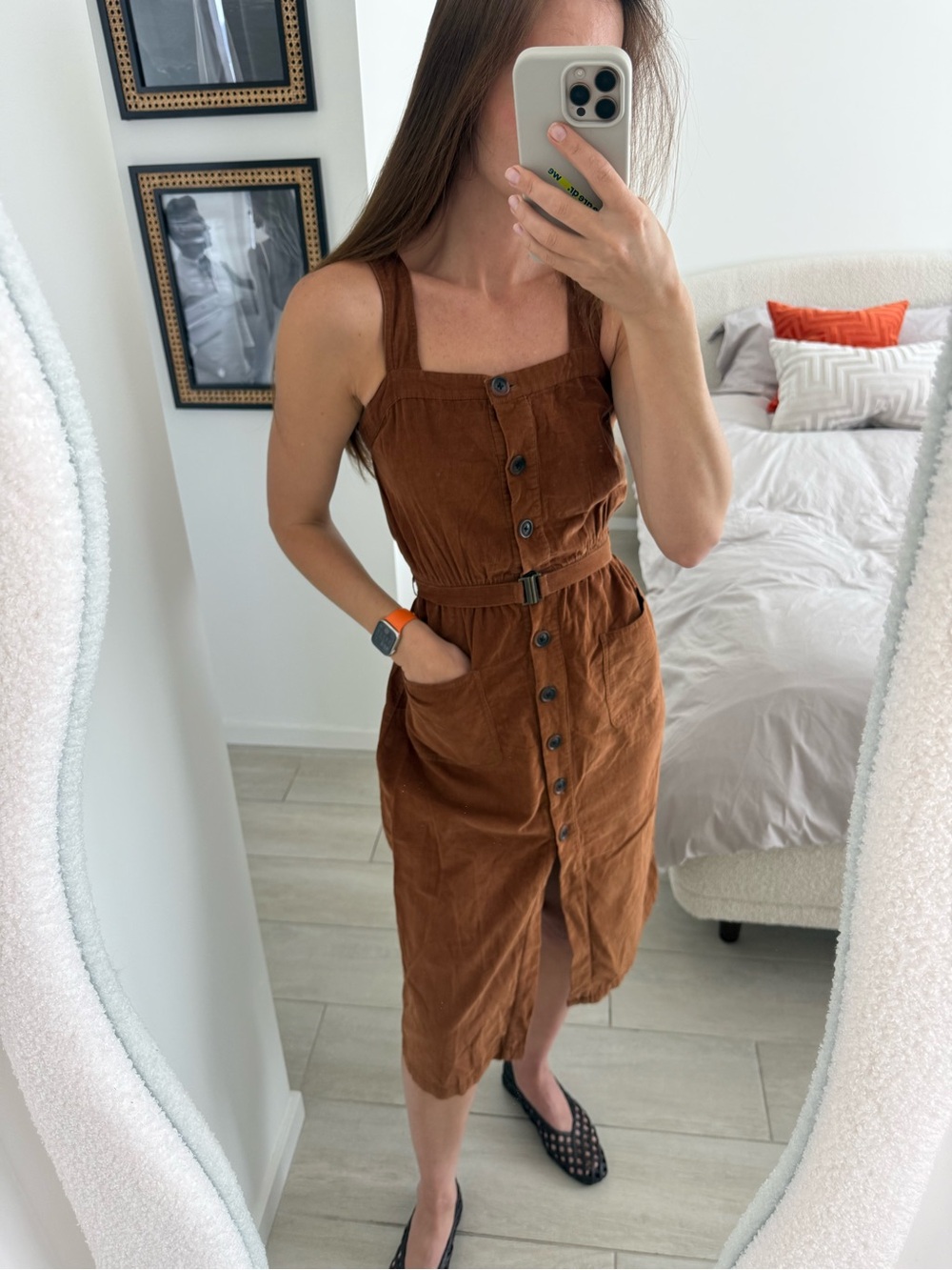 Urban Outfitters Rust Brown Button-Front Midi Dress